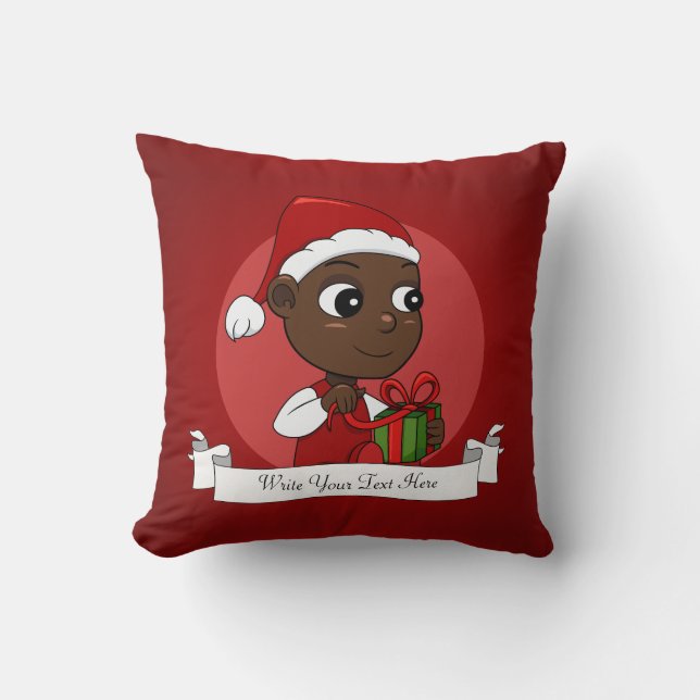 Cute African American baby with a Christmas hat Cushion (Front)
