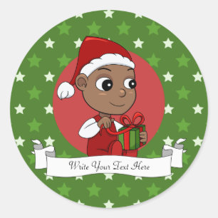 Cute African American baby with a Santa hat Classic Round Sticker