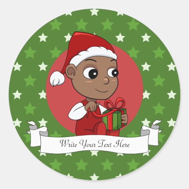 Cute African American baby with a Santa hat Classic Round Sticker (Front)