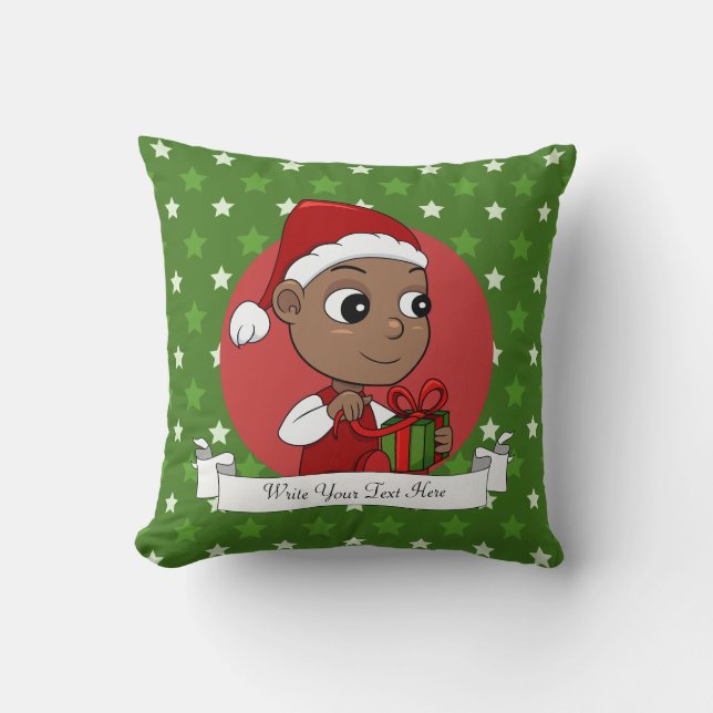 Cute African American baby with a Santa hat Cushion (Front)