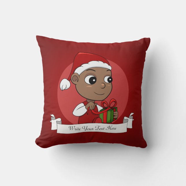 Cute African American baby with a Santa hat Cushion (Front)