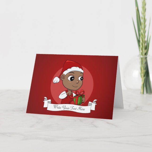 Cute African American baby with a Santa hat Holiday Card (Front)