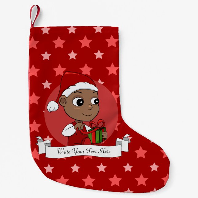 Cute African American baby with a Santa hat Small Christmas Stocking (Front)