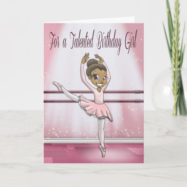 Cute African American Ballerina Birthday Card (Front)