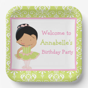 Cute African American Ballerina Birthday Paper Plate