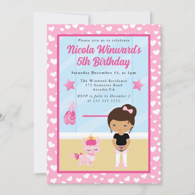 Cute African American Ballerina Kids Birthday  Invitation (Front)