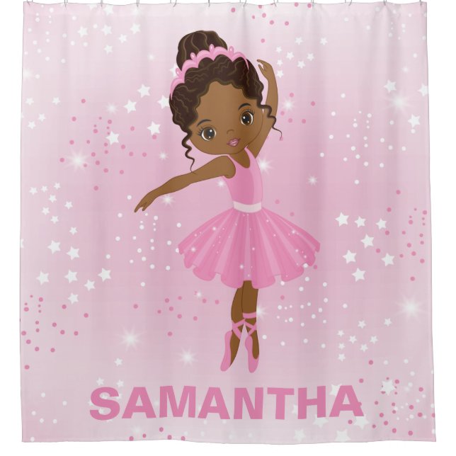 Cute African American Ballerina Shower Curtain (Front)