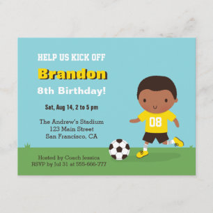 Cute African American Boy Soccer Birthday Party Invitation