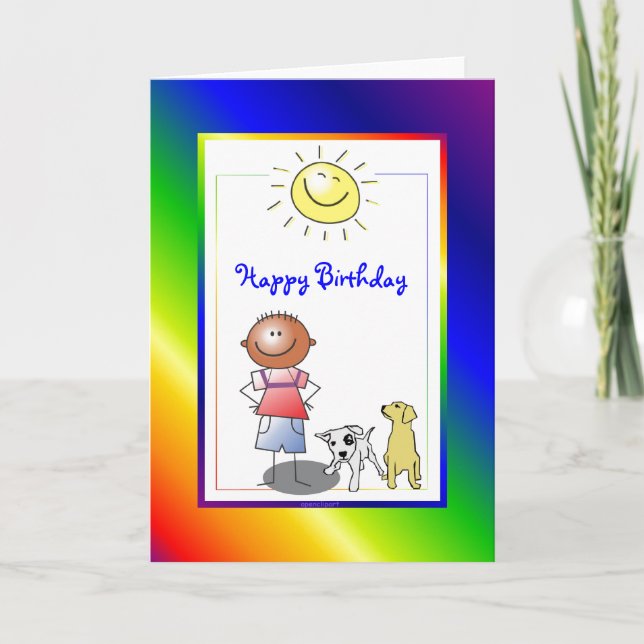 Cute African American Boy with Dog Card (Front)
