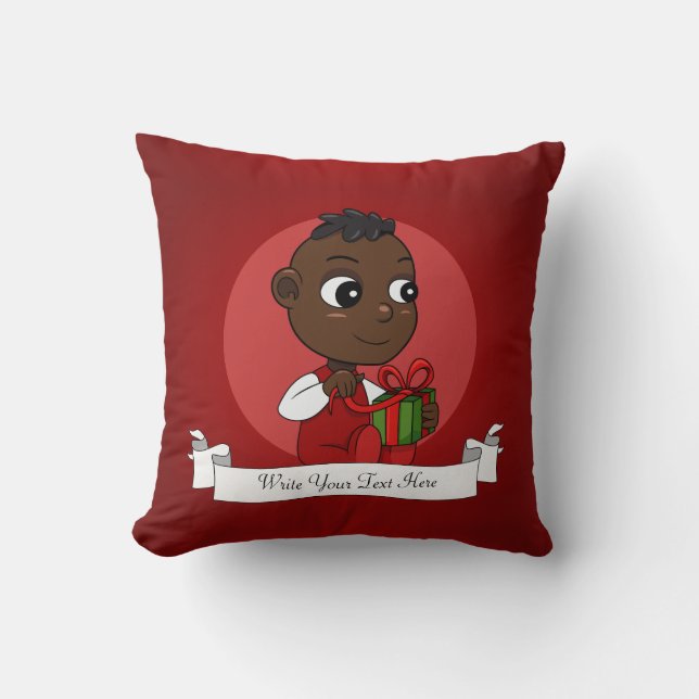 Cute African American Christmas baby cartoon Cushion (Front)