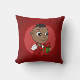 Cute African American Christmas baby cartoon Cushion