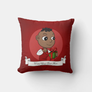 Cute African American Christmas baby cartoon Cushion