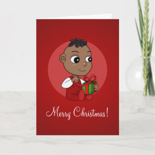 Cute African American Christmas baby cartoon Holiday Card