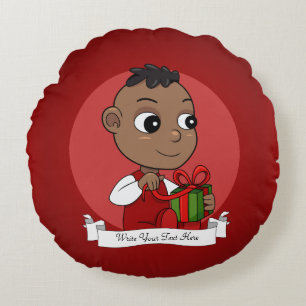 Cute African American Christmas baby cartoon Round Cushion