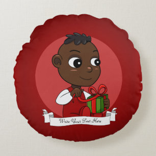 Cute African American Christmas baby cartoon Round Cushion