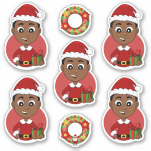 Cute African American Christmas boy cartoon