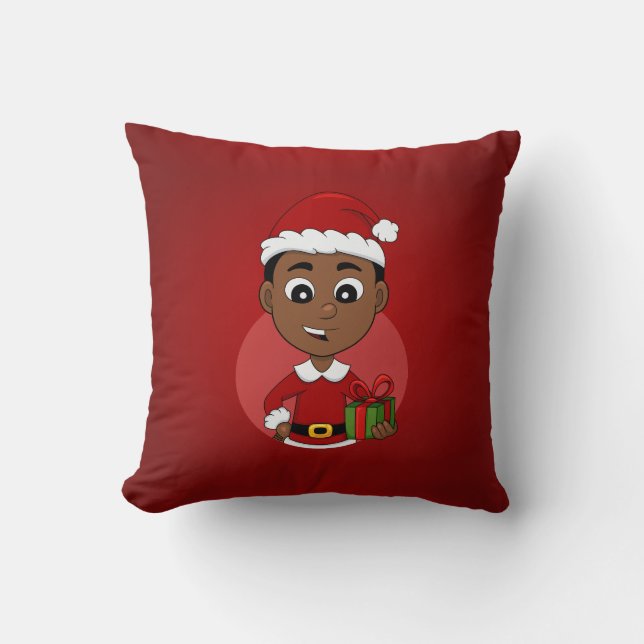 Cute African American Christmas boy cartoon Cushion (Front)