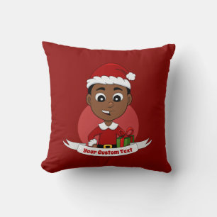 Cute African American Christmas boy cartoon Cushion