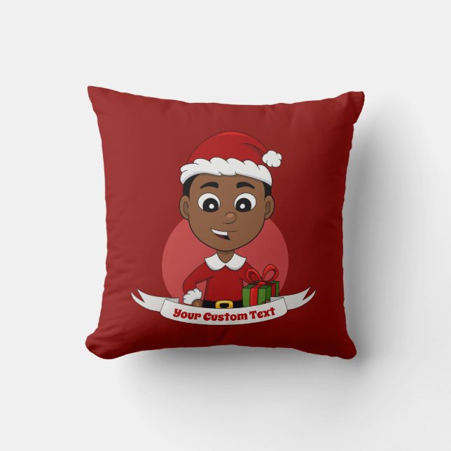 Cute African American Christmas boy cartoon Cushion (Front)