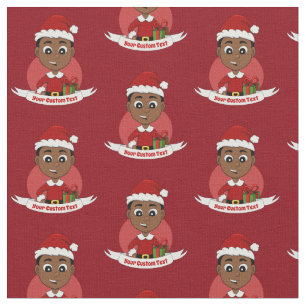 Cute African American Christmas boy cartoon Fabric