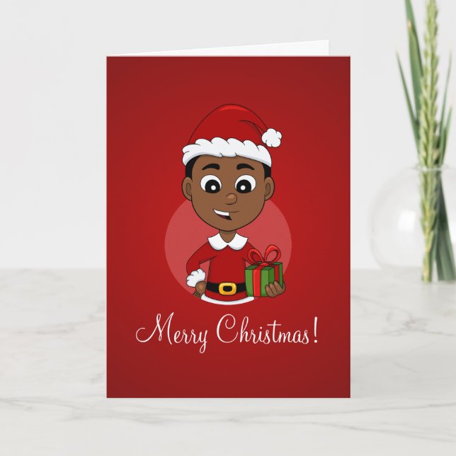 Cute African American Christmas boy cartoon Holiday Card (Front)