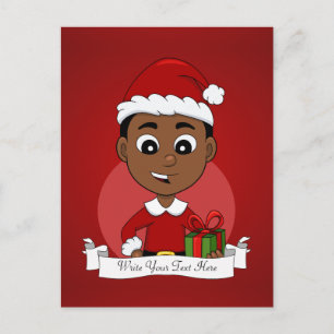 Cute African American Christmas boy cartoon Holiday Postcard