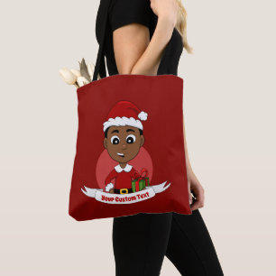 Cute African American Christmas boy cartoon Tote Bag