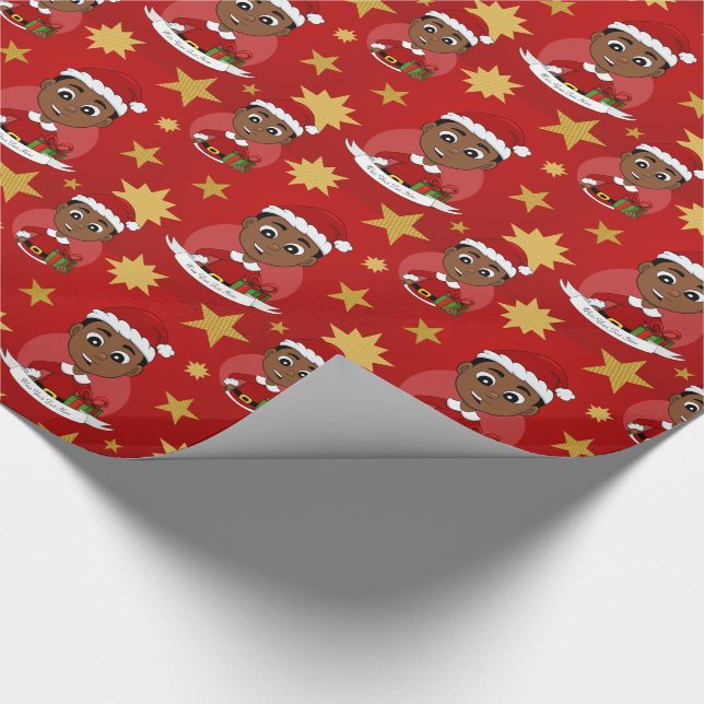 Cute African American Christmas boy cartoon Wrapping Paper (Corner)