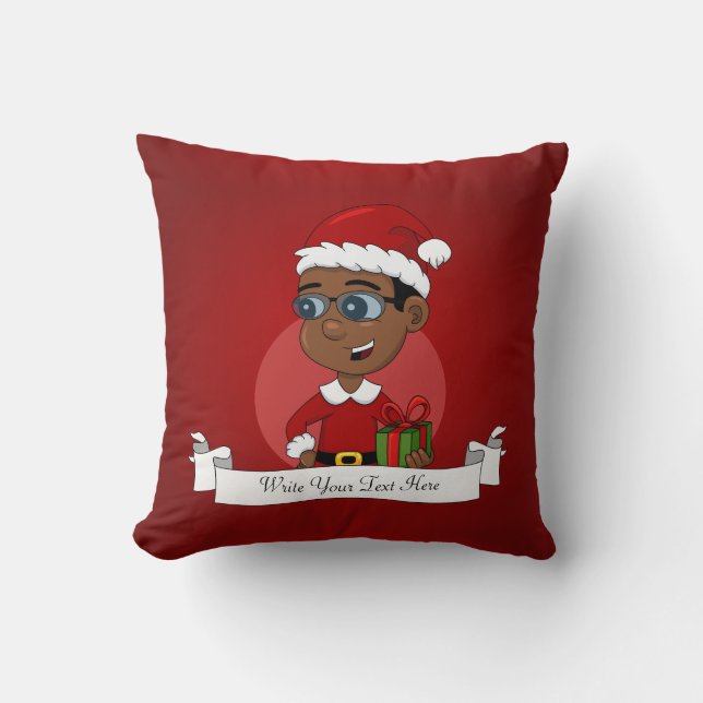 Cute African American Christmas boy with glasses Cushion (Front)