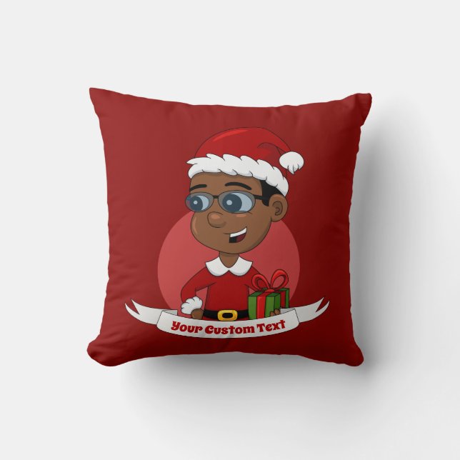 Cute African American Christmas boy with glasses Cushion (Front)