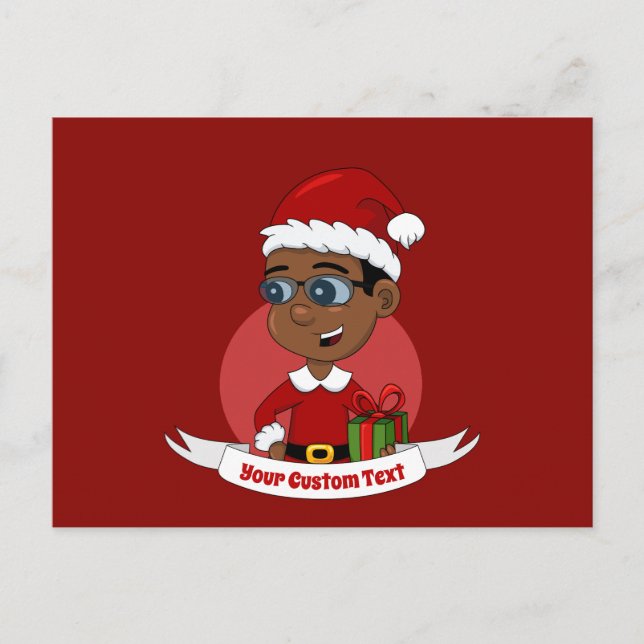 Cute African American Christmas boy with glasses Postcard (Front)