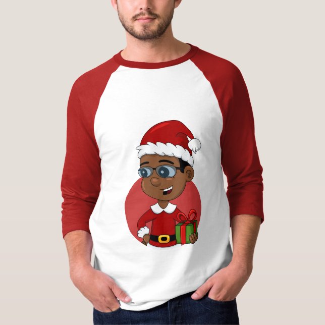 Cute African American Christmas boy with glasses T-Shirt (Front)