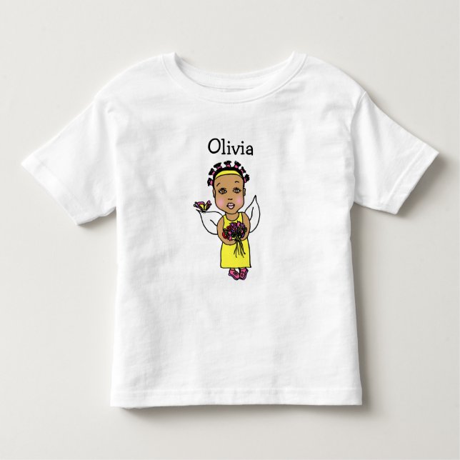 Cute African-American Fairy Whimsical Folk Art Toddler T-Shirt (Front)