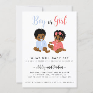 Cute African American Gender Reveal Invitation