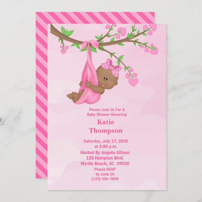 Cute African American Girl Baby Shower Invitation (Front/Back)