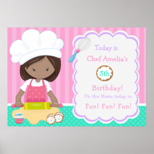Cute African American Girl Baking Birthday  Poster