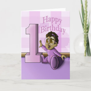 Cute African American Girl First Birthday Card