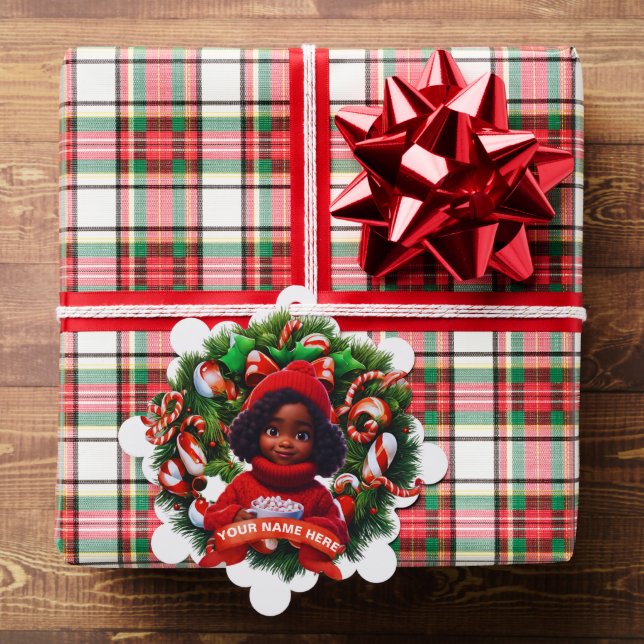 Cute African American Girl Hot Chocolate Christmas Tree Decoration Card (Insitu (Gift))