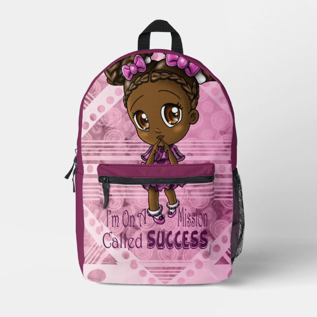 Cute African American Girl Printed Backpack (Front)