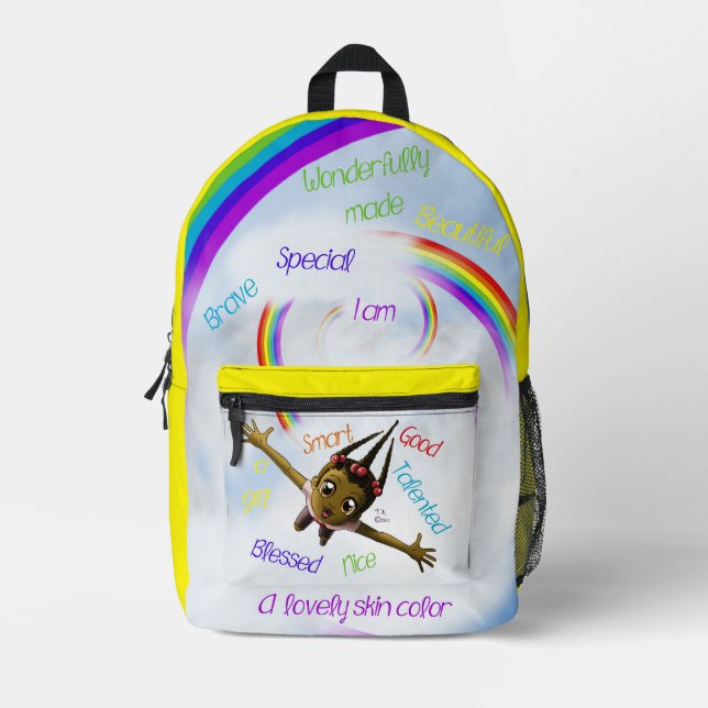 Cute African American Girl Rainbow Printed Backpack (Front)