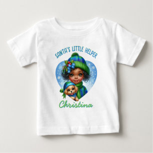 Cute African American Girl with Puppy Winter Baby T-Shirt