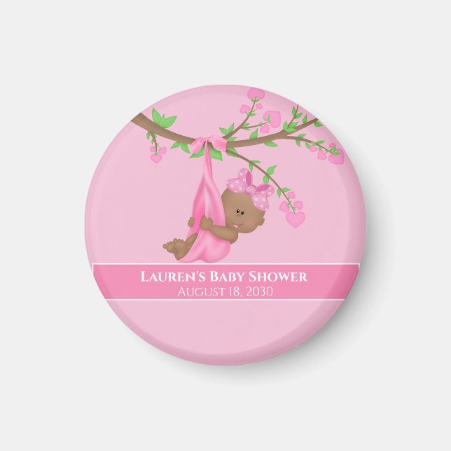 Cute African American Girl's Pink Baby Shower  Magnet (Front)