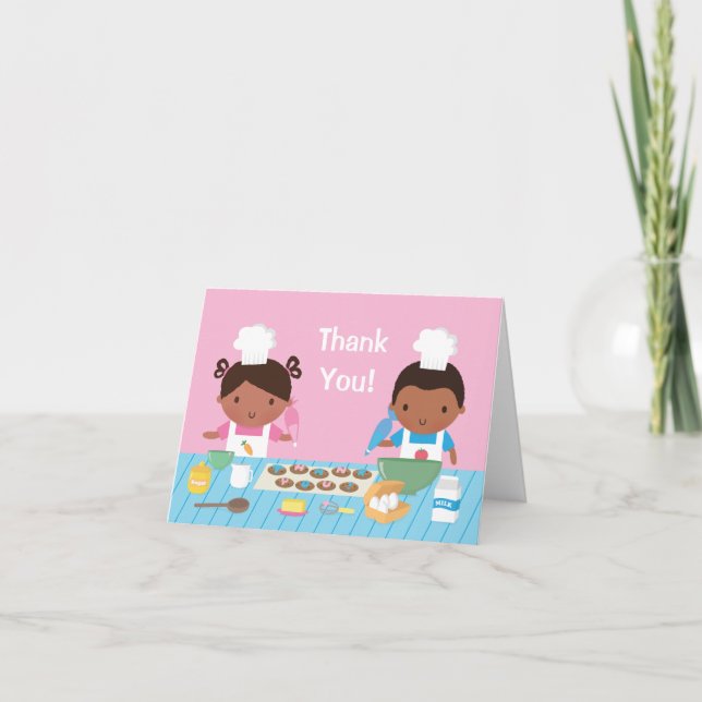 Cute African American Kids Cooking Thank You Card (Front)