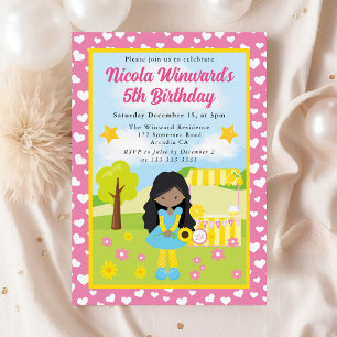 Cute African American Lemonade Girl Kids Birthday  Invitation