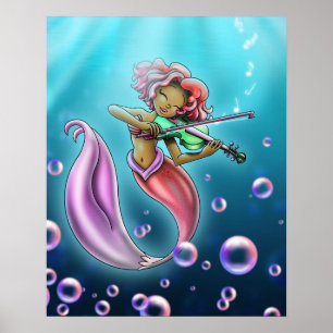 Cute African American Mermaid 17" x 20.64" Poster