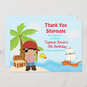 Cute African American Pirate Boy Birthday Party Thank You Card