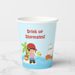 Cute African American Pirate Boy in Red Paper Cups
