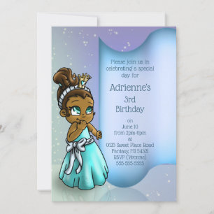 Cute African American Princess Birthday Party Invitation