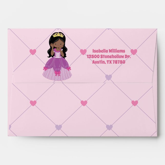 Cute African American Princess Girl Custom Pink Envelope (Back (Top Flap))