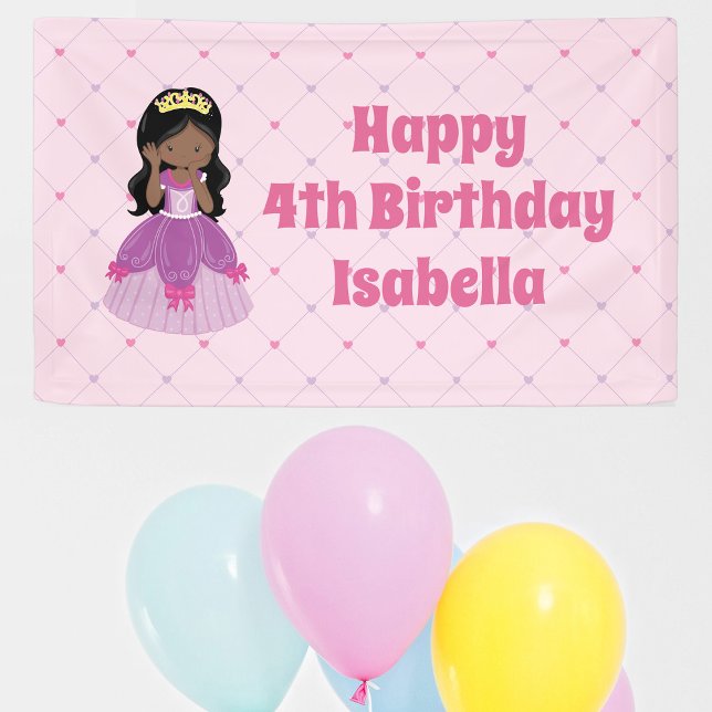 Cute African American Princess Pink Birthday Party Banner (Creator Uploaded)